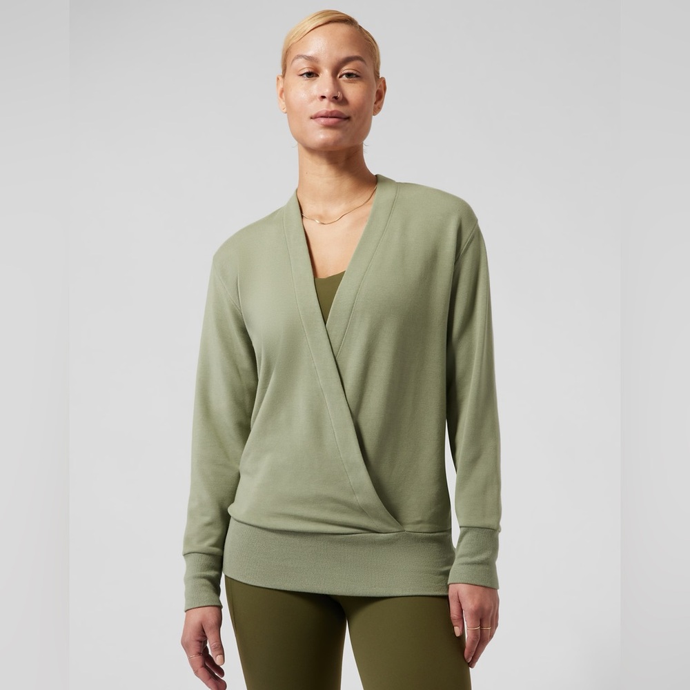 Athleta Purana V-Neck Wrap Sweatshirt - Green - S